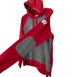 Columbia UW Wisconsin Badgers Hoodie M Red Gray Pullover Elbow Patches Quilted